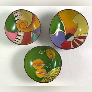 Hand painted coconut shell bowls – set of three